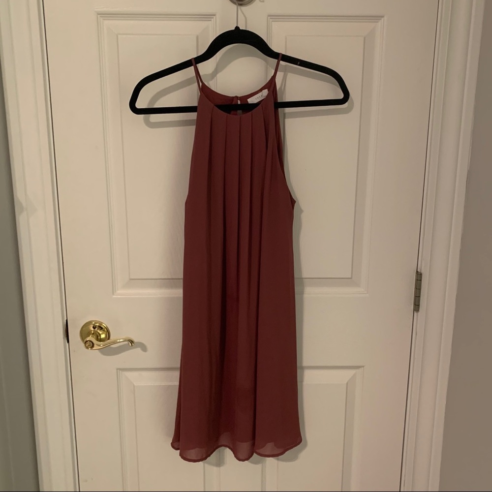 High neck pleated swing dress